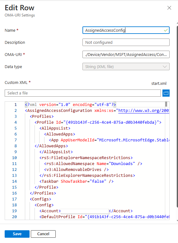 Intune Edge OMA-URI Settings