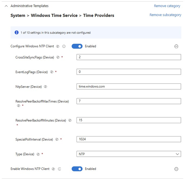 Intune NTP Settings