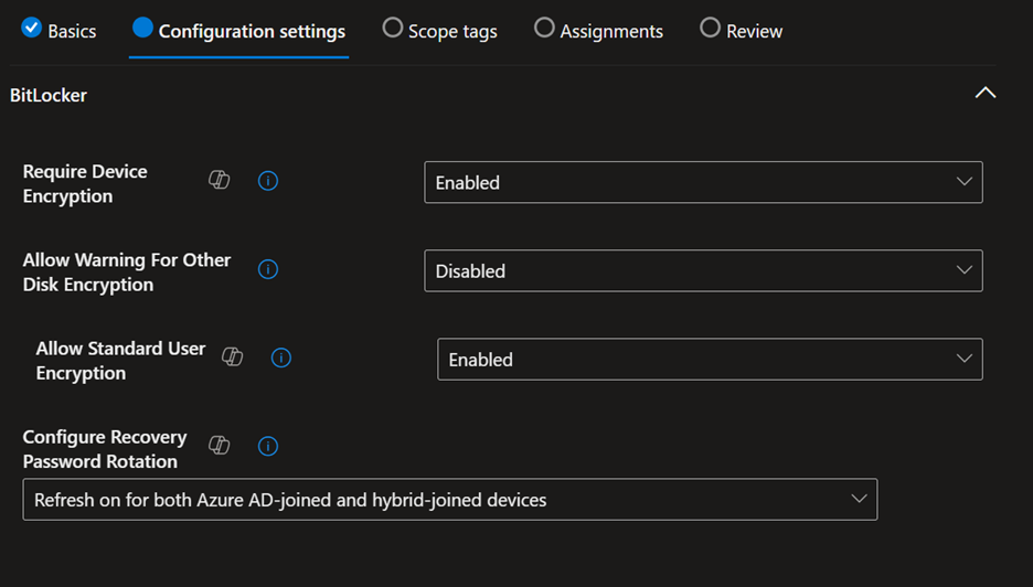 bitlocker policy settings