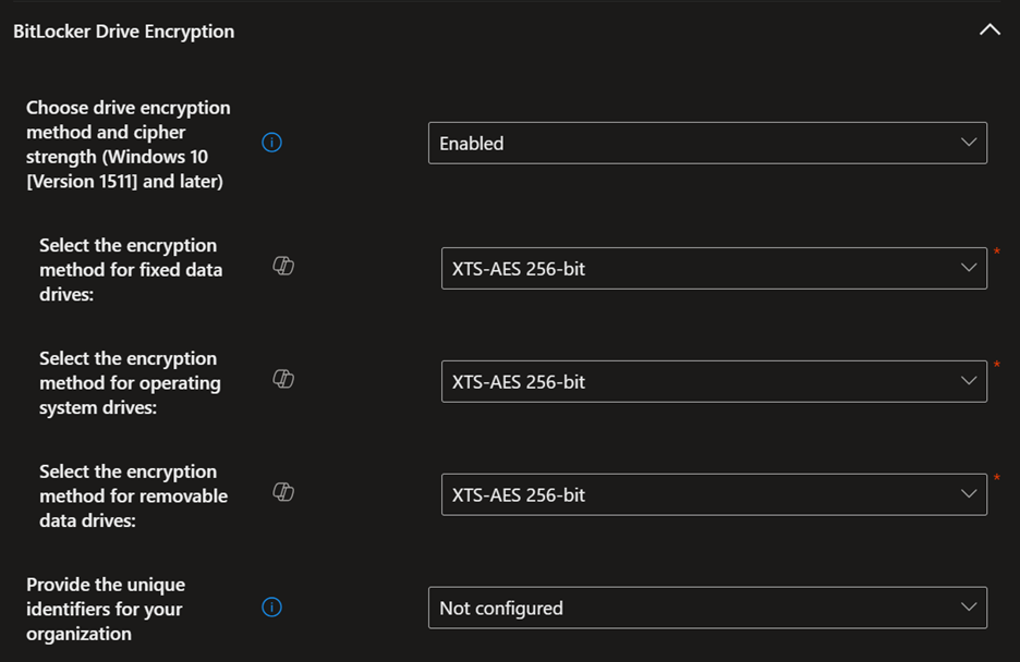 bitlocker policy settings