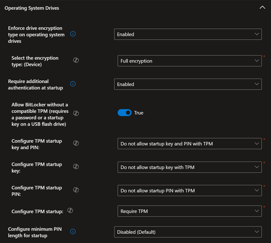 bitlocker policy settings