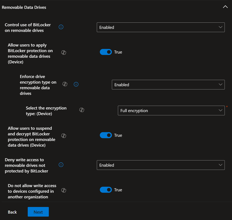 bitlocker policy settings